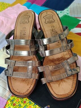 Callisto Metallic Pewter Leather Slide Sandals